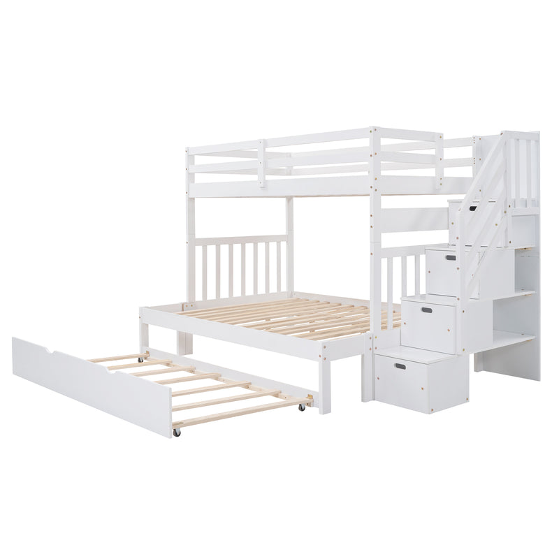 Twin over Twin/Full Bunk Bed with Twin Size Trundle (White)(OLD SKU :LP000025AAK)