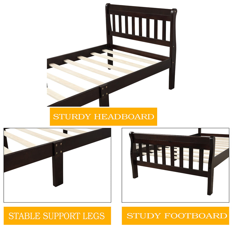 Wood Platform Bed Twin Bed Frame Panel Bed Mattress Foundation Sleigh Bed with Headboard/Footboard/Wood Slat Support