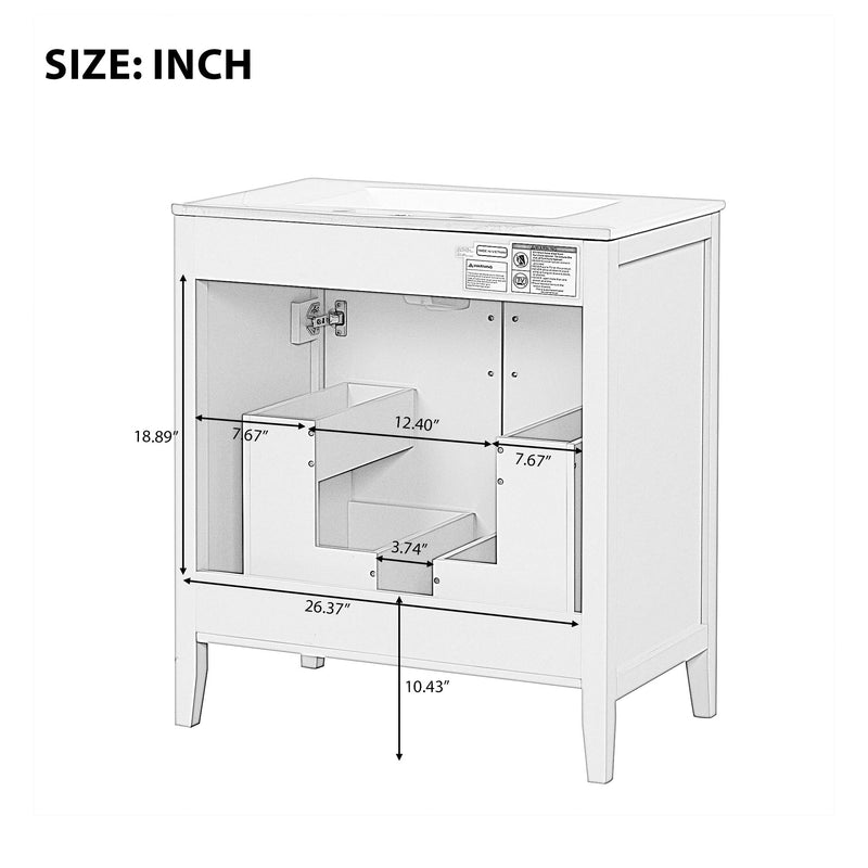 Bathroom Vanity With Sink, Combo, Cabinet With Doors And Drawer, Solid Frame And MDF Board