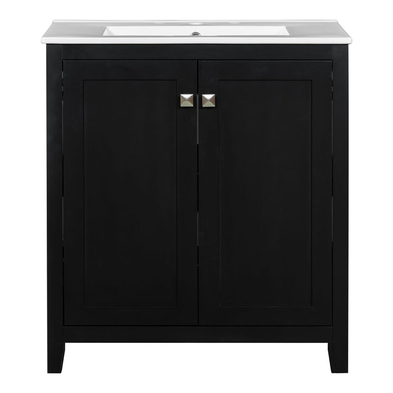 Freestanding Bathroom Vanity Combo With Ceramic Sink Shaker Style Vanities 2 Doors And 2 Drawers - Black