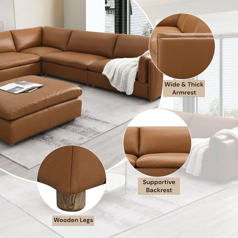 Brighton - Top Grain Leather Modular Sectional - Brown