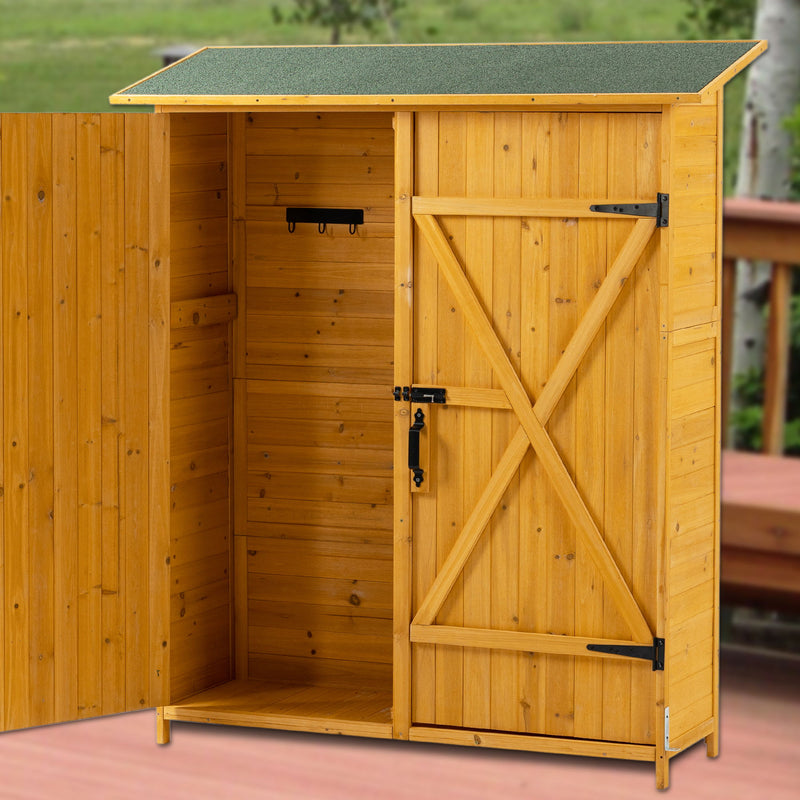 Outdoor Storage Shed With Lockable Door, Wooden Tool Storage Shed With Detachable Shelves & Pitch Roof - Natural