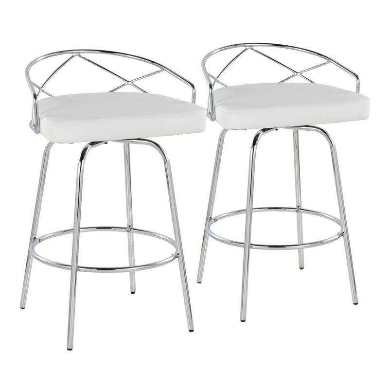 Charlotte - Glam Glam / Art Deco Fixed Height Counter Stool With Swivel With Round Footrest (Set of 2)