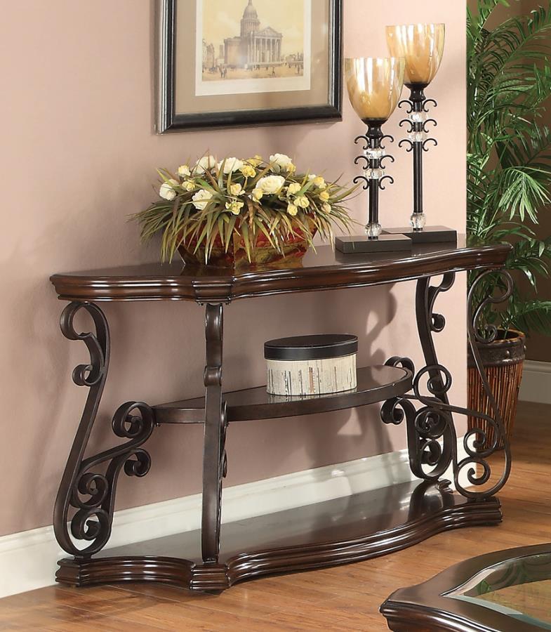 Laney - Scrollwork Entryway Sofa Console Table - Deep Merlot - Atlantic Fine Furniture Inc