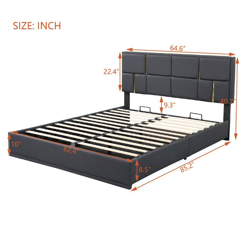 Queen Size Upholstered Platform Bed with Hydraulic Storage System,No Box Spring Needed,Black