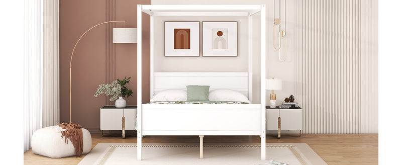 Queen Size Canopy Platform Bed with Headboard and Footboard,Slat Support Leg - White(OLD SKU:LT001912AAK)