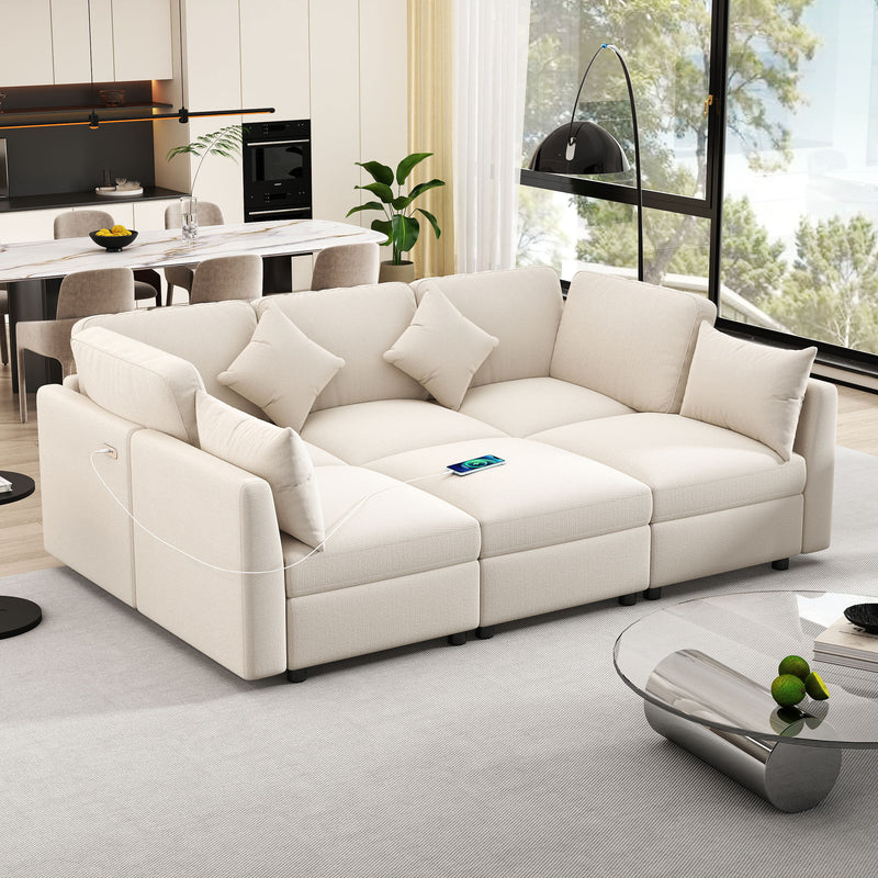 Sectional Sofa Modular Sofa U - Shaped Sofa Couch Sofa Bed L - Shaped Sofa With A Movable Ottoman And Two USB Ports For Living Room