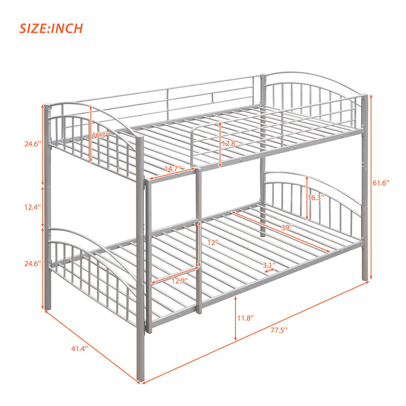 Twin Over Twin Metal Bunk Bed,Divided into Two Beds(Silver){OLD SKU:MF280424AAN}