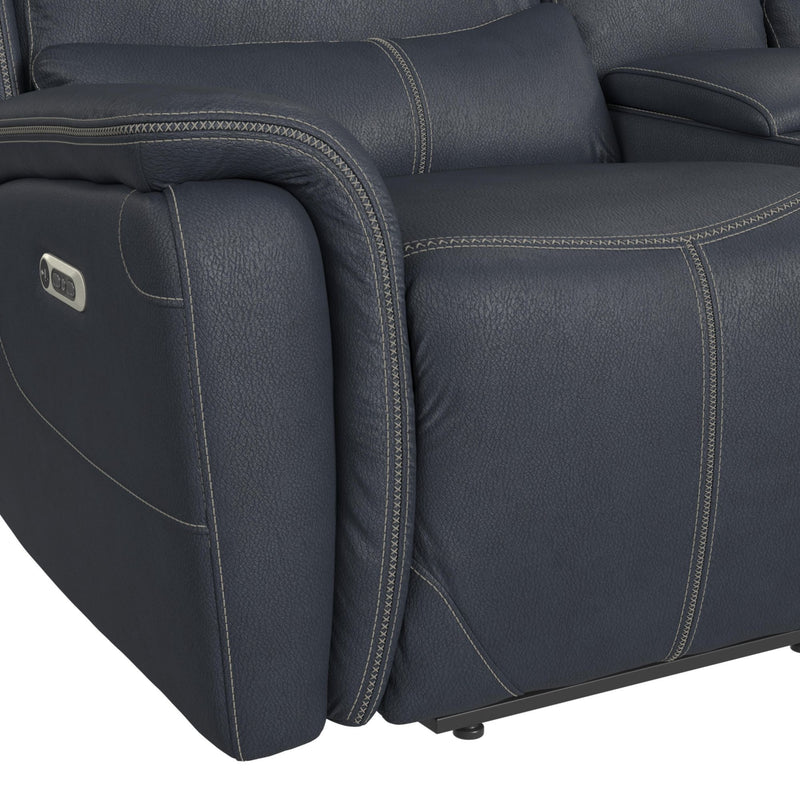 Aruba - Power Motion Loveseat With Power Headrest And Console - Pebble Navy