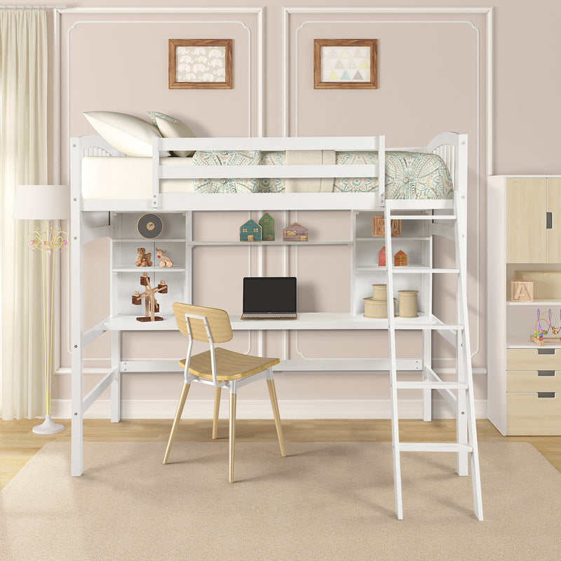 Twin size Loft Bed with Storage Shelves, Desk and Ladder, White(OLD SKU :LP000140KAA)