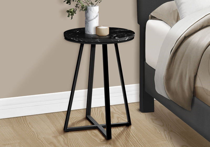 Accent Table, Side, Round Marble Look Contemporary & Modern - Black