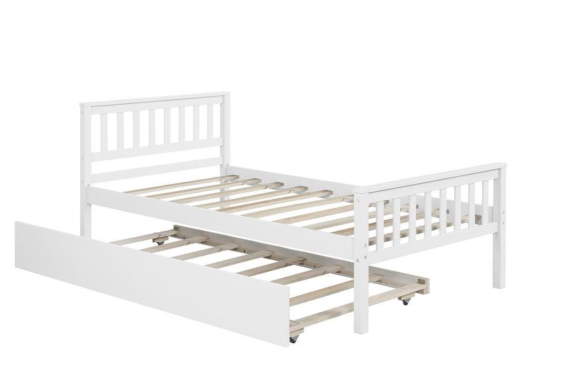 Twin Bed with Trundle, Platform Bed Frame with Headboard and Footboard, for Bedroom Small Living Space,No Box Spring Needed,White(Old SKU:W50422211)