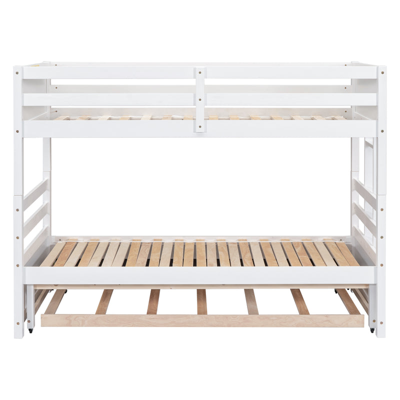 Twin over Pull-out Bunk Bed with Trundle, White