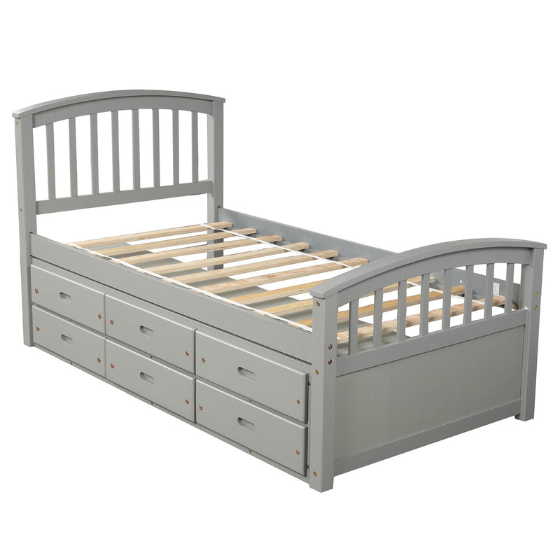 Platform Storage Bed Solid Wood Bed With 6 Drawers