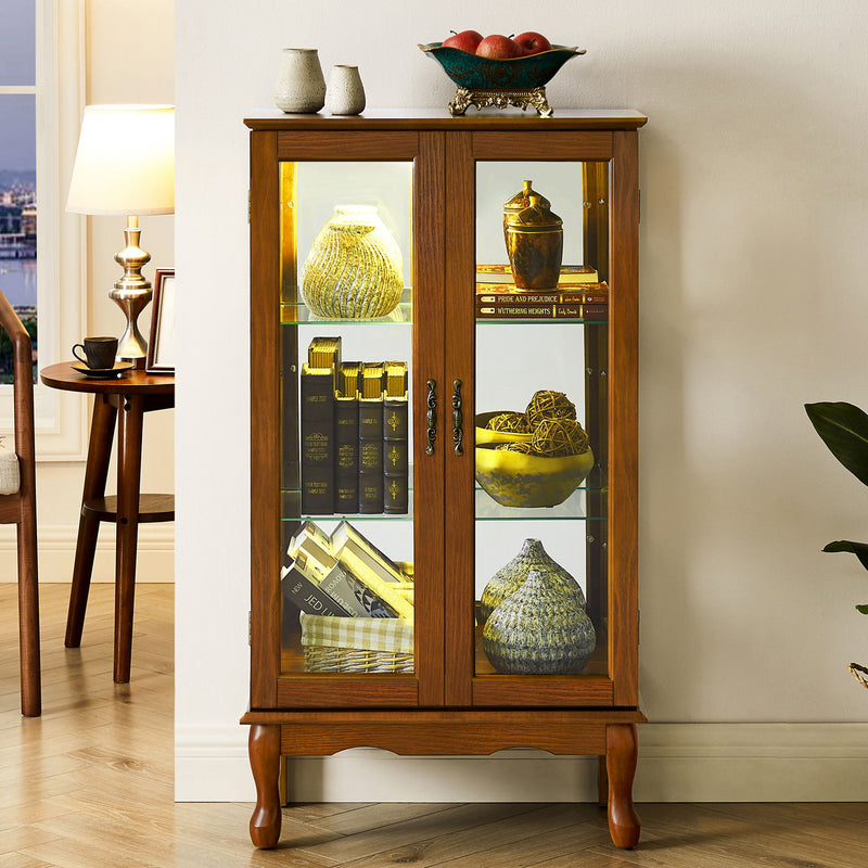 Curio Cabinet Lighted Curio Diapaly Cabinet With Adjustable Shelves And Mirrored Back Panel, Tempered Glass Doors (3 Tier), (E26 Light Bulb Not Included)