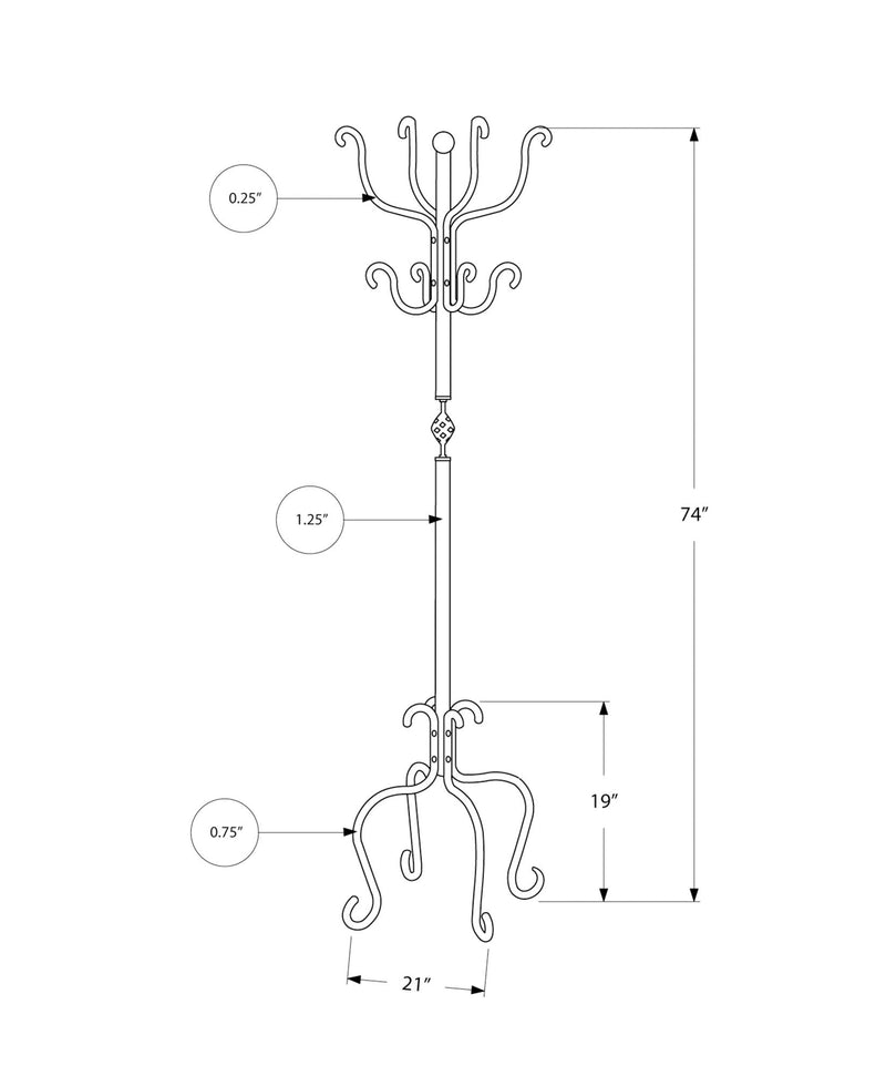 Coat Rack, Hall Tree, Free Standing, 8 Hooks, Entryway, Transitional - Black