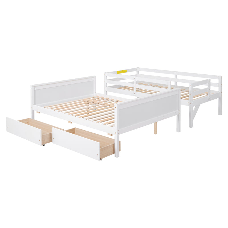 Twin over Full Bunk Bed with 2 Drawers,Slide,Shelves White