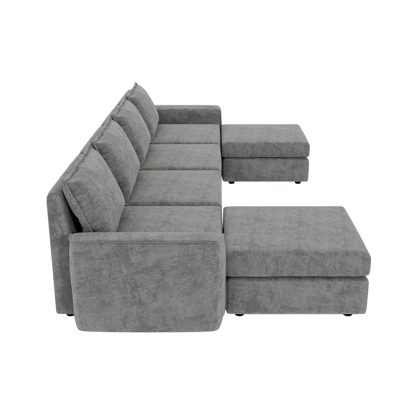 Chenille Modular Sectional Sofa, U Shaped Reversible Couch, Free Combination, 6 Seat Sleeper Sofa Bed With Ottoman, Convertible Oversized Indoor Furniture - Gray