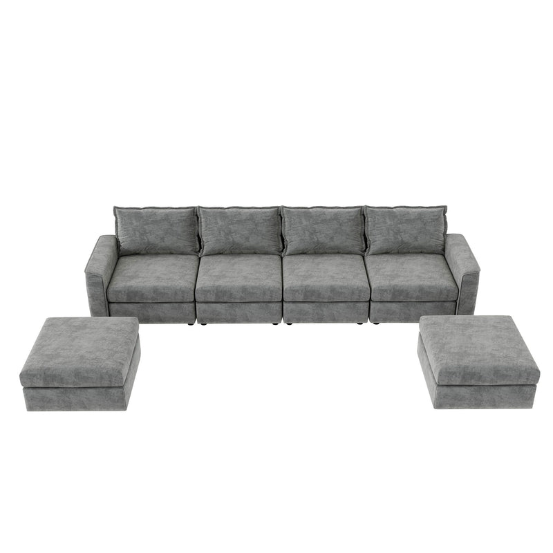 Chenille Modular Sectional Sofa, U Shaped Reversible Couch, Free Combination, 6 Seat Sleeper Sofa Bed With Ottoman, Convertible Oversized Indoor Furniture - Gray