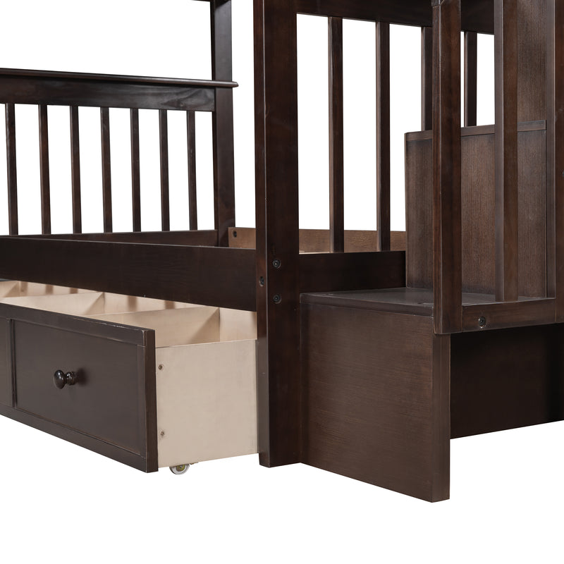 Stairway Twin-Over-Twin Bunk Bed with Three Drawers for Bedroom, Dorm - Espresso(Old sku: LP000309AAP)