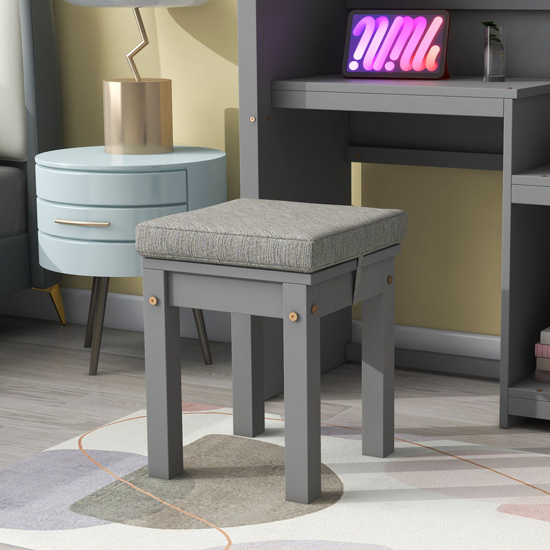 House-Shaped Kids Desk With A Cushion Stool, House-Style Desk And Stool Set