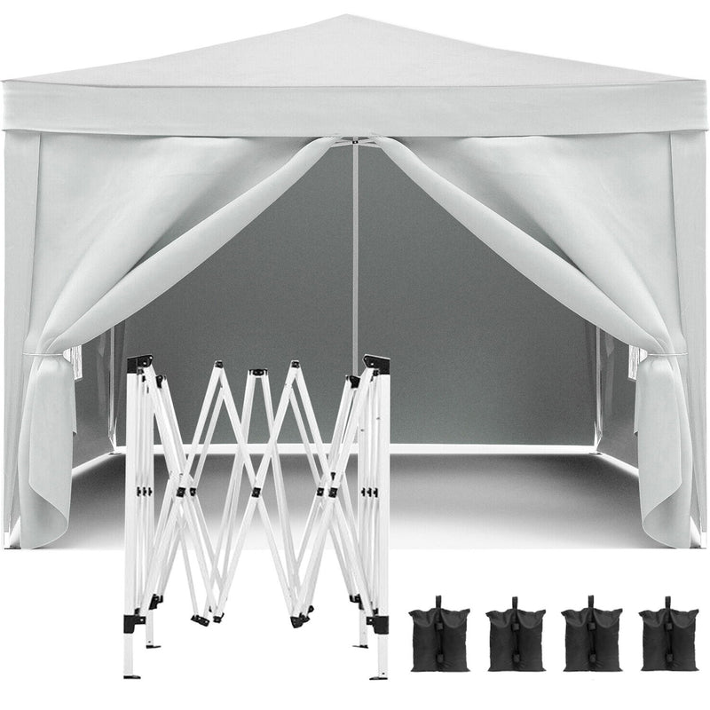 10'X10' Folding Canopy With 4 Removable Sidewalls Outdoor Event Shelter UPF 50+ Gazebo Portable Tents For Parties Beach Camping Wedding Ez Pop Up Canopy 4 Pieces Weight Bag + Carry Bag