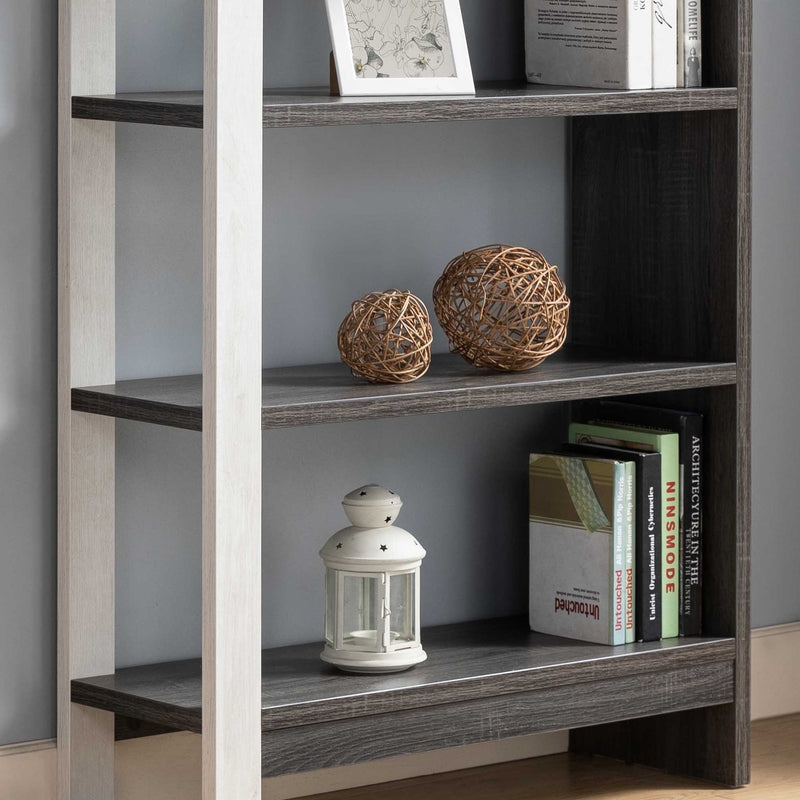 5 Tier Home Display Cabinet, Two Toned Freestanding Bookcase - White Oak / Distressed Gray