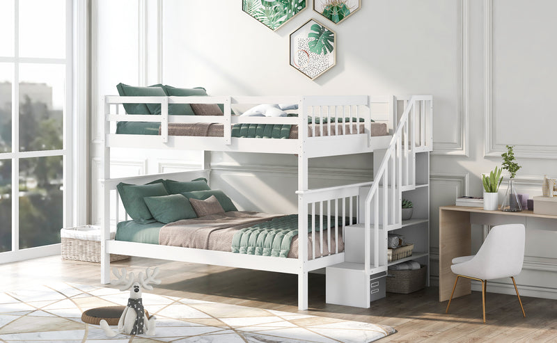 Stairway Full-Over-Full Bunk Bed with Storage and Guard Rail for Bedroom, Dorm, White color(OLD SKU :LP001110AAK)