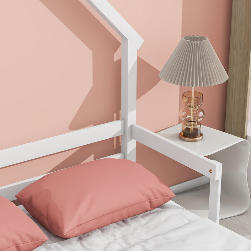 House-Shaped Headboard Bed With Handrails, Slats