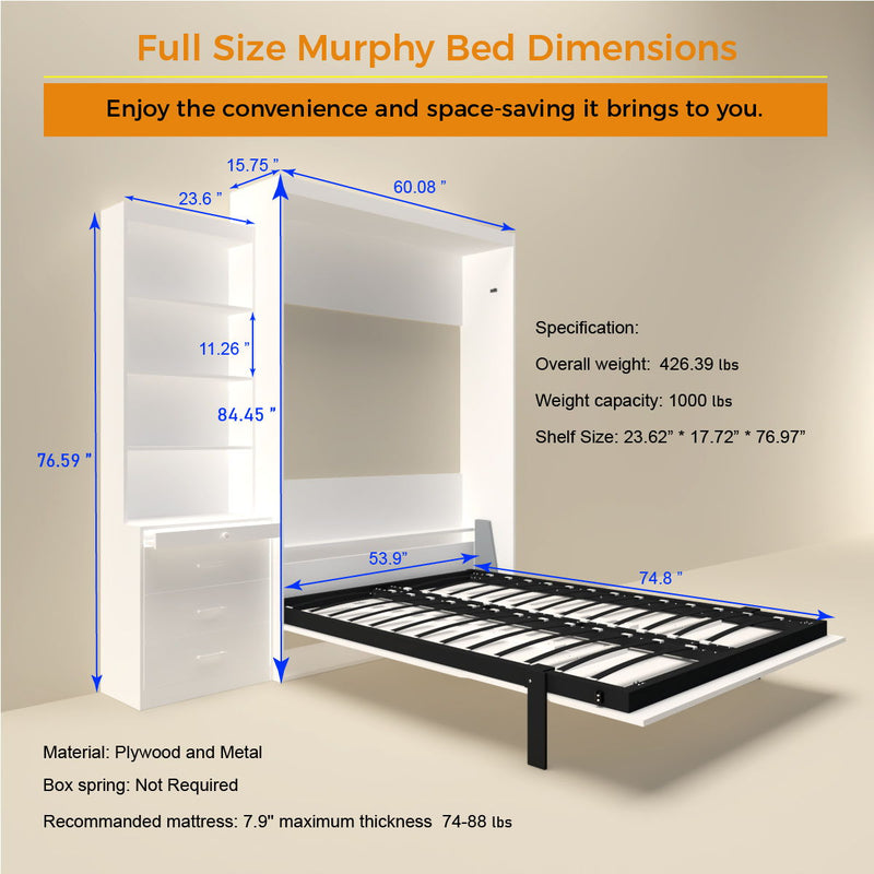 Morden Deisgn Vertical Murphy Bed With Shelf And Drawers For Bedroom Or Guestroom Wall Bed Space Saving Hidden Bed With New Style Gas Struts