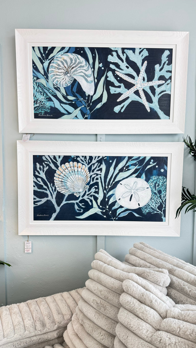 Corals On Blue-Set of Two. Coastal Art