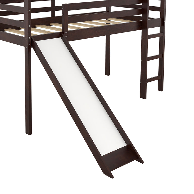 Twin Loft Bed with Slide, House Bed with Slide,Gray(OLD SKU :WF286245AAP)