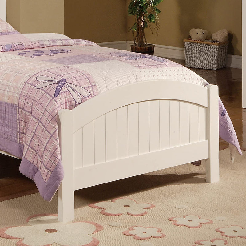 White Color Twin Size Bed Youth Bedroom Furniture Vertical Lines Carved Headboard Plywood