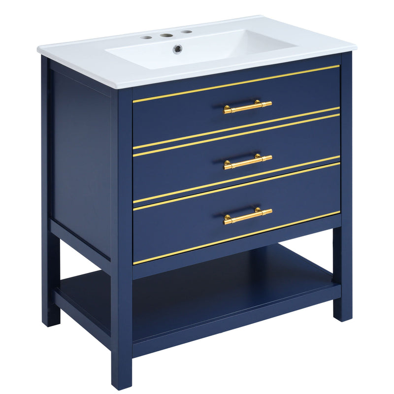 Modern Bathroom Vanity Cabinet, Combo With Open storage, Two Drawers