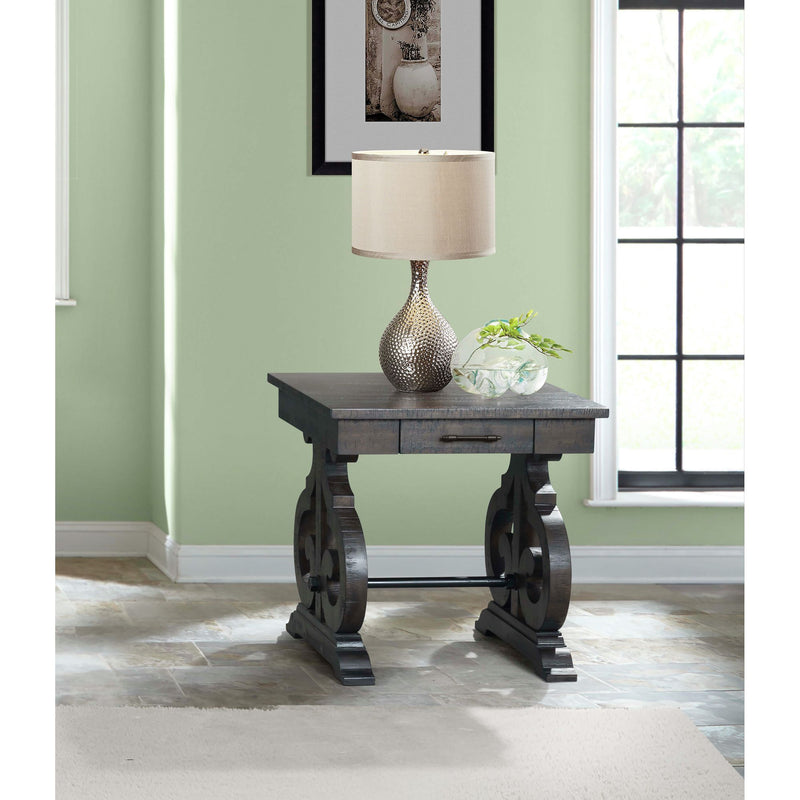 Stone - Chairside Table With Pu Base - Dark Walnut