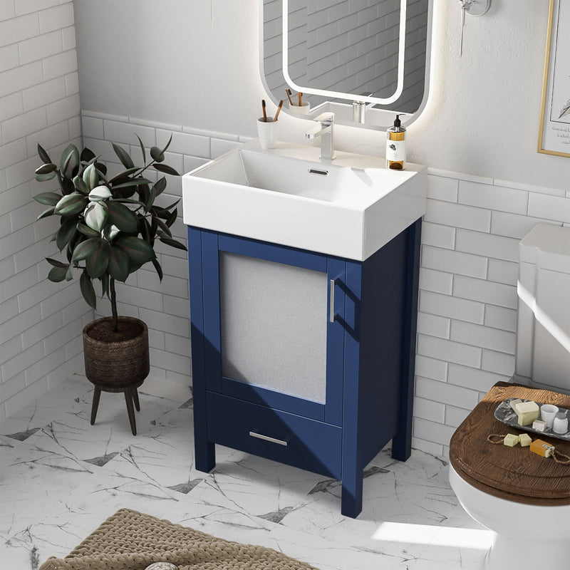 Bathroom Vanity With Ceramic Sink And Ample Storage, Ideal For Small Bathrooms