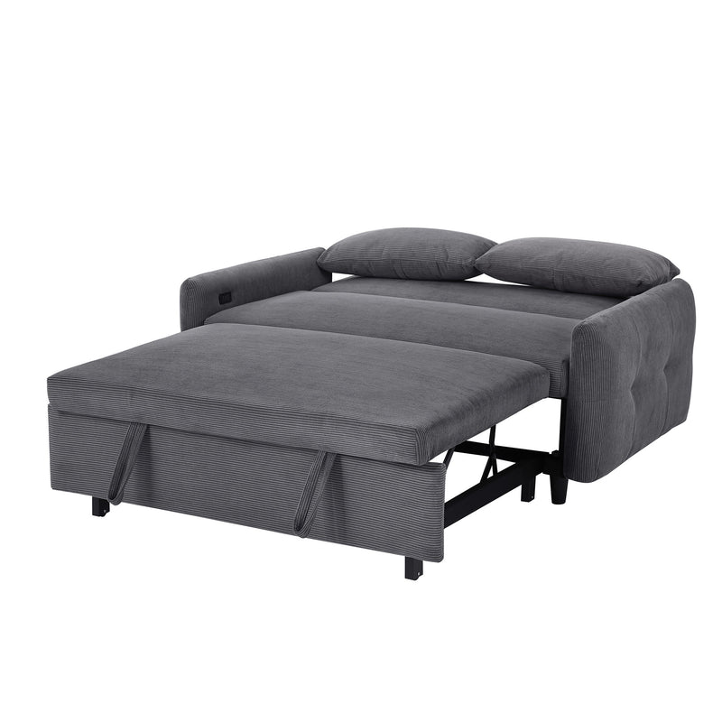 Pull-Out Sofa Bed Convertible Couch 2 Seat Loveseat Sofa Modern Sleeper Sofa With Two Throw Pillows And USB Ports For Living Room