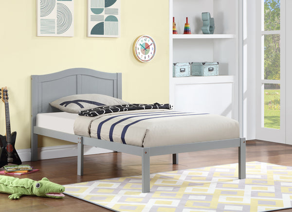 Twin Size Bed, Wood Platform Bed Frame with Headboard For Kids, Slatted, Gray