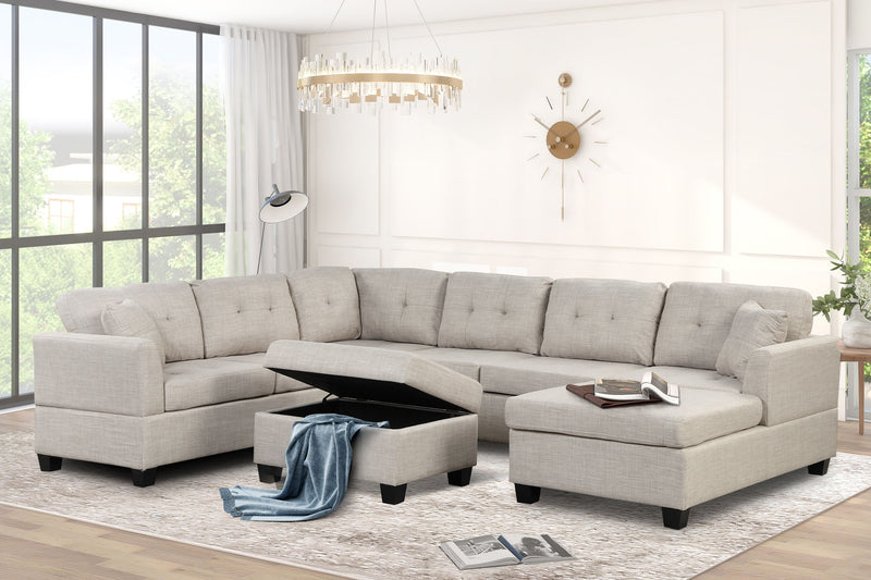 Oversized Sectional Sofa With Storage Ottoman, U-Shaped Sectional Couch With 2 Throw Pillows For Large Space Dorm Apartment