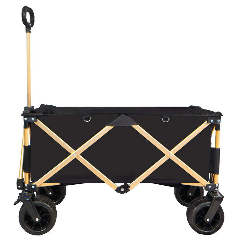 Aluminum Alloy Folding Wagon, Heavy Duty Utility Beach Wagon Cart For Sand With Big Wheels, Adjustable Handle & Drink Holders For Shopping, Camping, Garden And Outdoor