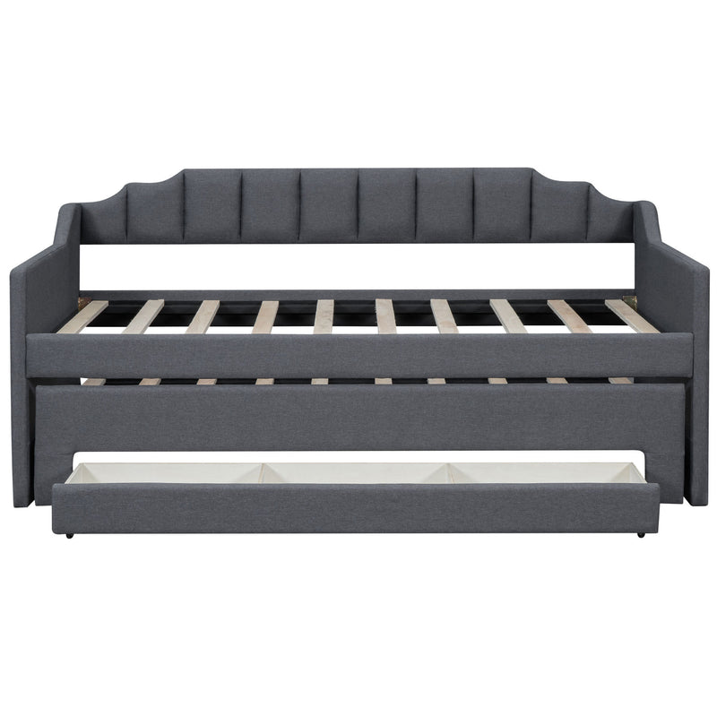 Twin Size Upholstered Daybed with Trundle and Three Drawers,Gray