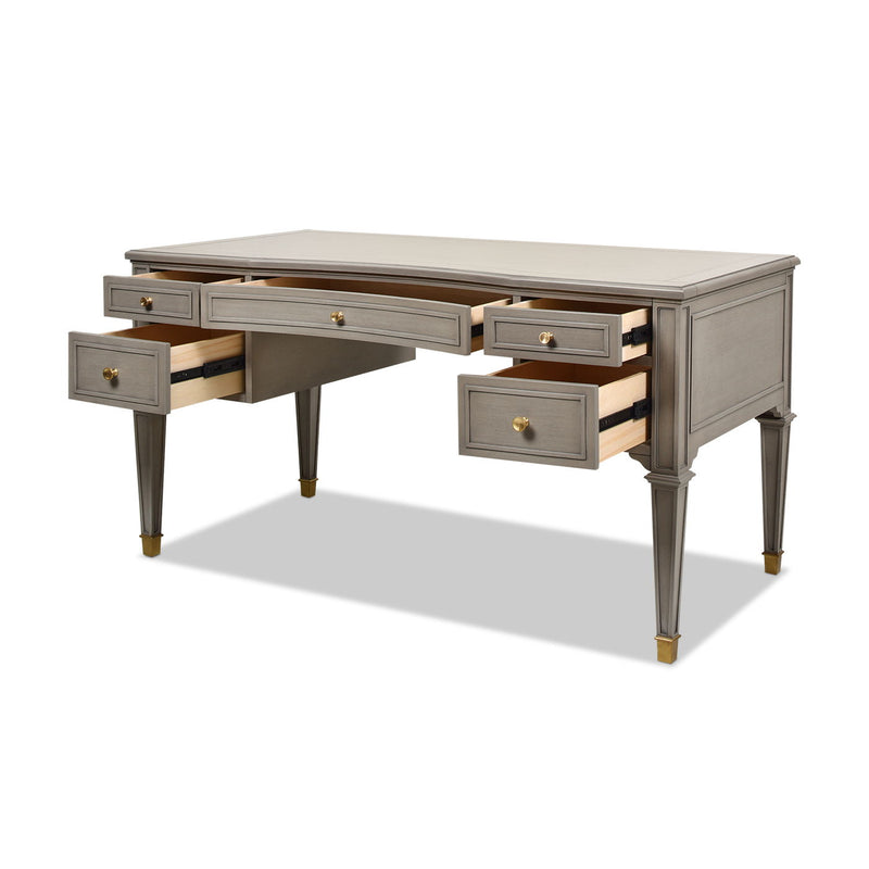 Dauphin - Gold Accent 5 Drawer Executive Desk - Gray Cashmere