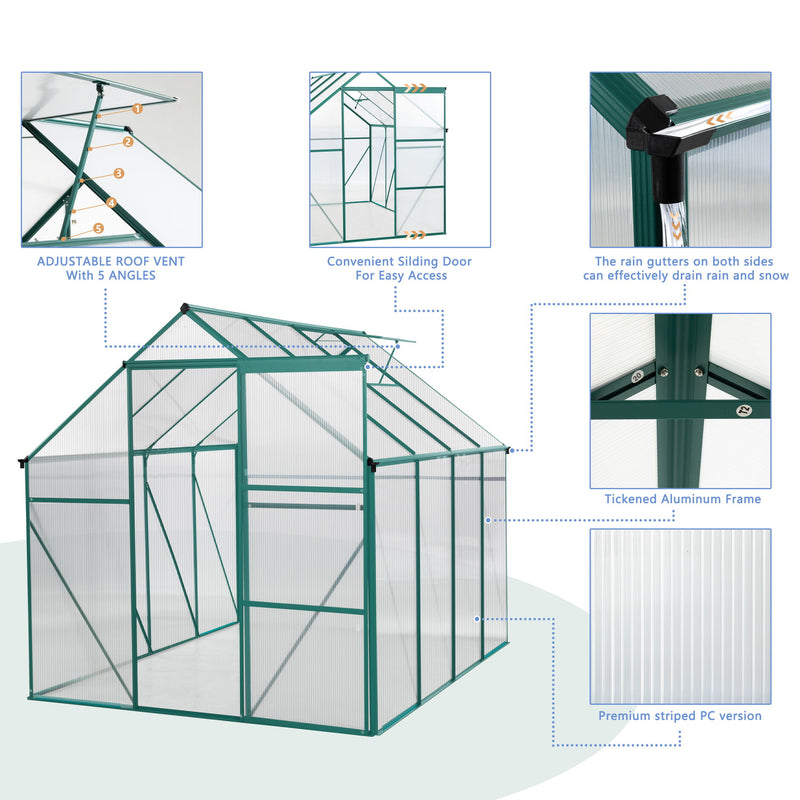 Polycarbonate Greenhouse Raised Base And Anchor Aluminum Heavy Duty Walk-In Greenhouses For Outdoor Backyard In All Season