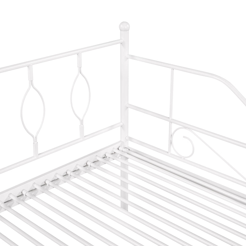 Twin Size Metal Daybed with Trundle, Daybed with Slat No Box required White