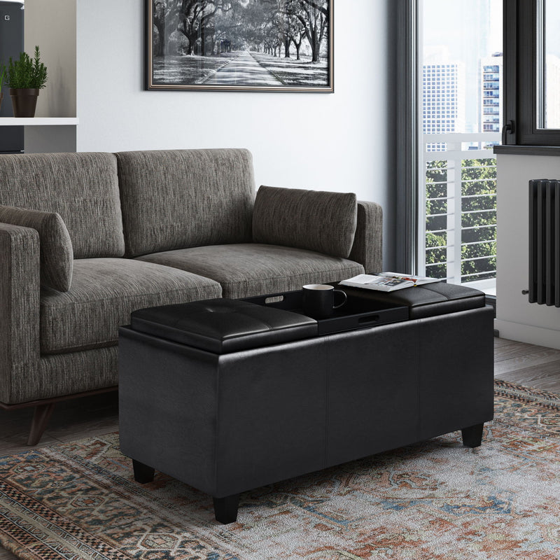 Avalon - Tray Storage Ottoman With Lift Up Lids - Midnight Black