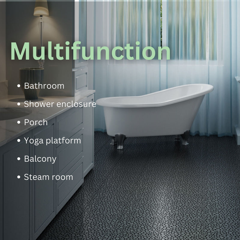 Interlocking Deck Tiles Plastic Waterproof Outdoor All Weather Anti-Slip Bathroom Shower Balcony Porch Strong Weight Capacity Upto 440 Lbs, Pebble Stone Pattern