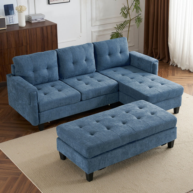 L Shaped Sofa Sectional Couch Sofa Bed With Two USB Ports, A Movable Ottoman And A Reversible Chaise Lounge For Living Room