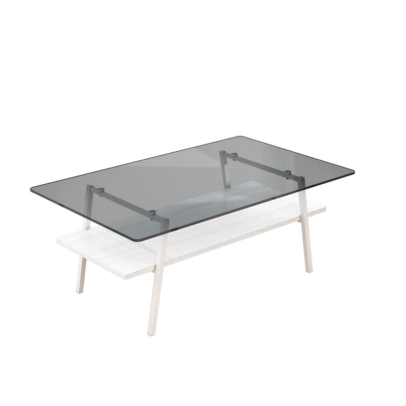 Rectangle Coffee Table, Tempered Glass Tabletop With Metal Legs