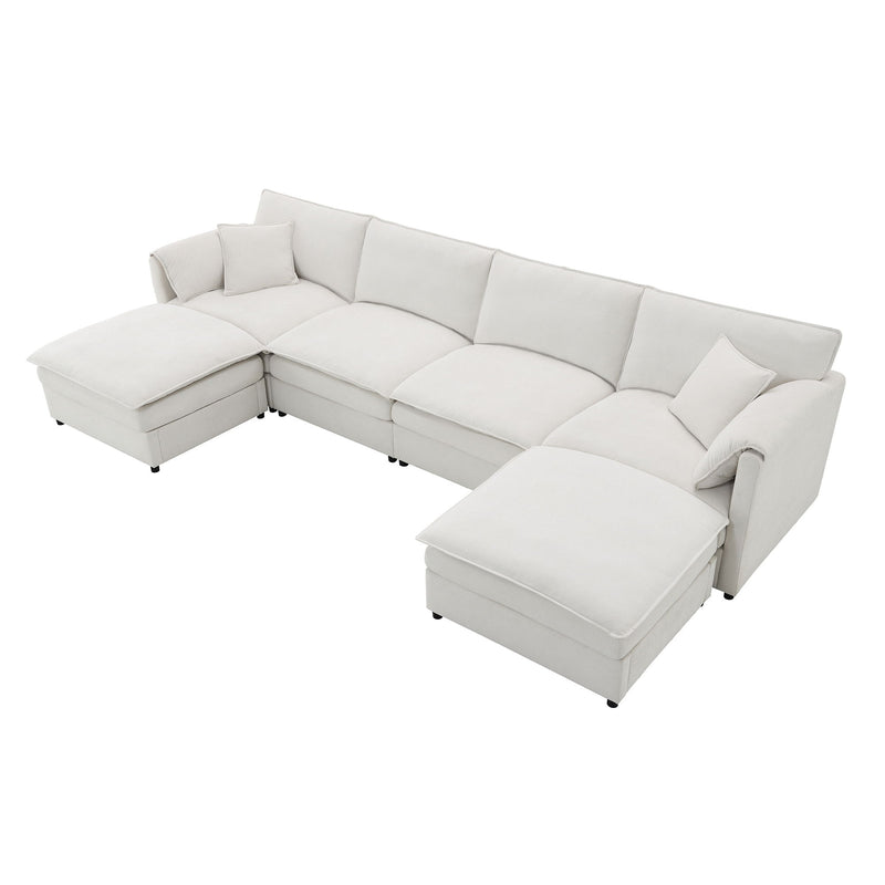 Chenille Modular Sectional Sofa, U Shaped Cloud Couch Set With Double Cushions, 6 Seat Sleeper Sofa Bed With Ottomans, Oversized Indoor Furniture For Living Room