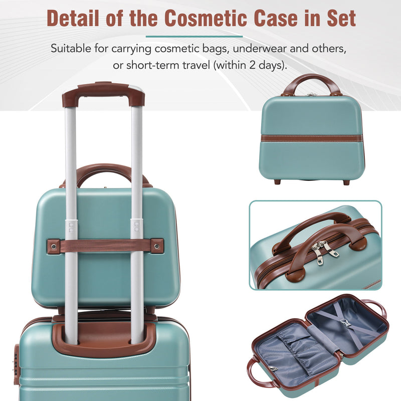 20" Hardside Luggage With Cosmetic Case, 2 Piece Lightweight Suitcase Set With Spinner Wheels, Carry On Vintage Luggage